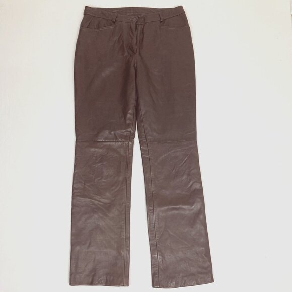 Vintage Michael Hoban North Beach Chocolate Brown Fully Lined Leather Pants Size - Picture 1 of 8